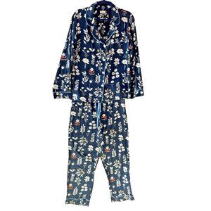 Bedhead Pajama Set Size L Classic Long Sleeve Dk Navy Blue Floral Pockets Cotton